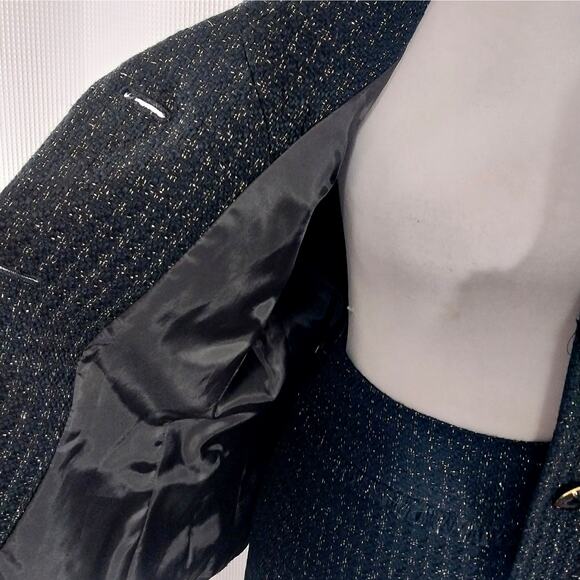 NWOT! KASPER! BLACK & SILVER METALLIC PLAID NUBBY FINISH SKIRT SUIT SET! SZ 14 - Picture 7 of 13